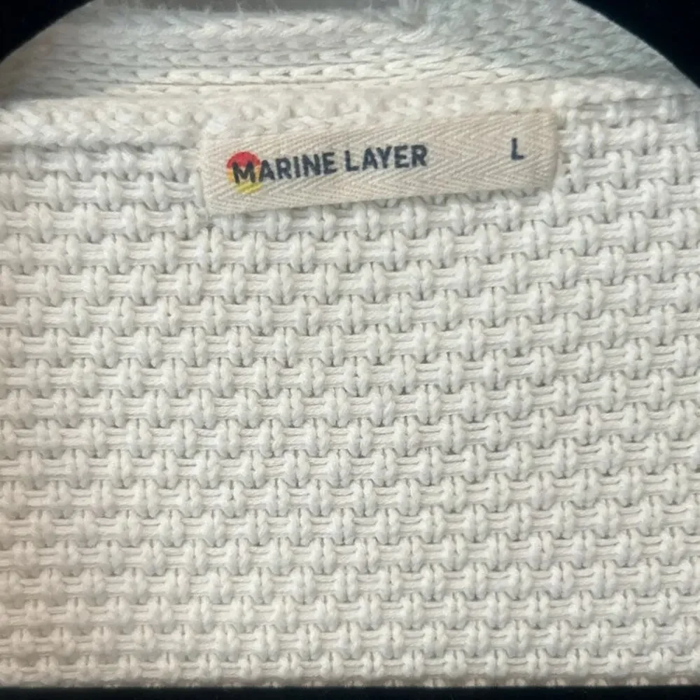 MARINE LAYER Catalina Knit Open Front 100% Pima Cotton White Cardigan Pockets L